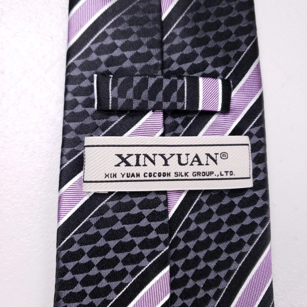 Xinyuan Silk Necktie Black Purple Stripe Geometric Businesscore‎ Power Tie